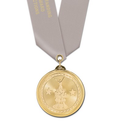 Cheer Competition Brite Laser Medal w/Satin Neck Ribbon (2")